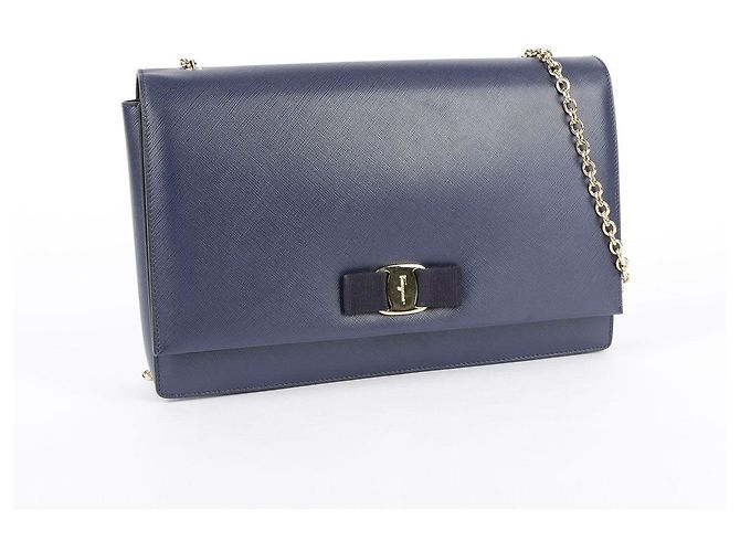 Salvatore Ferragamo Bolso de hombro y bandolera Genie Barra en piel Saffiano azul marino - vista 2