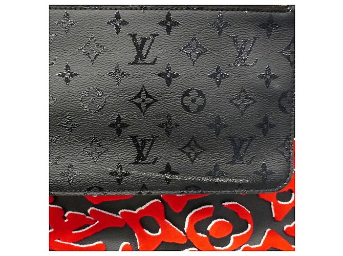 Neverfull Louis Vuitton Monogram Tuftage Tote Bag Schwarz Rot - Ansicht 7