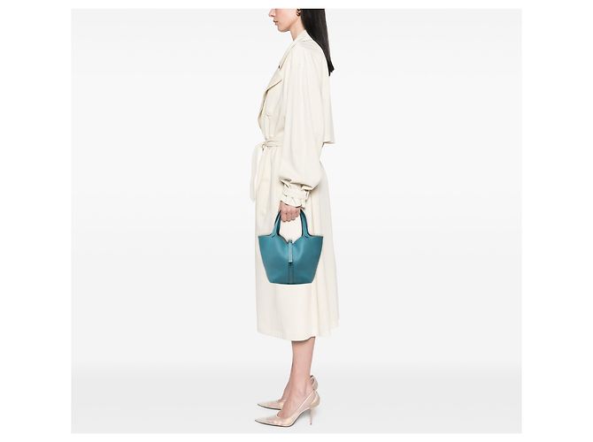 Hermès Picotin 22 in pelle Clemence blu - vista 7