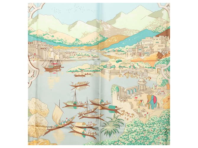 Sciarpa in seta Hermès Beige Le Fleuve Sacre 90 - vista 7