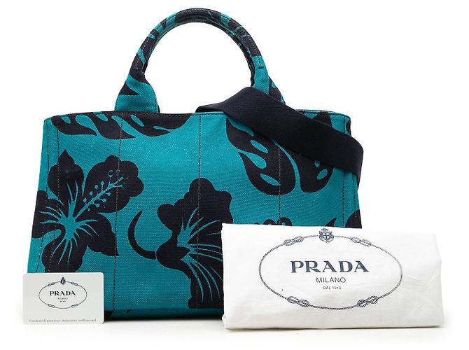 Tote in tela canapa blu Prada Hawaii - vista 7