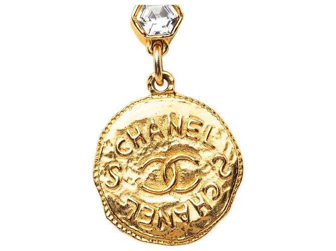 Collana con pendente a medaglione Chanel Gold CC placcato oro e strass D'oro - vista 2