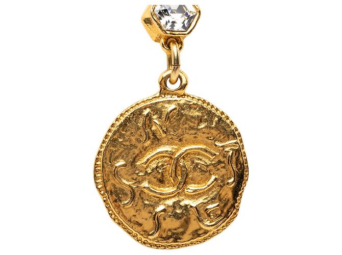 Collana con pendente a medaglione Chanel Gold CC placcato oro e strass D'oro - vista 3