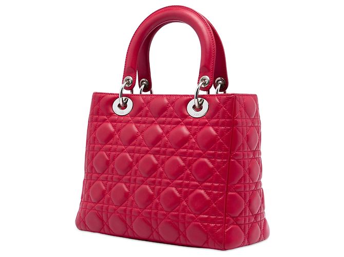 Lady Dior in pelle di vitello cannage rosso, misura Medium - vista 2