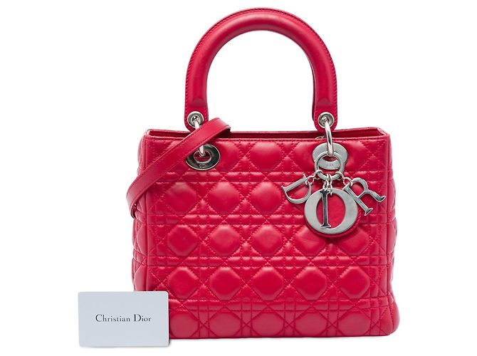 Lady Dior in pelle di vitello cannage rosso, misura Medium - vista 6