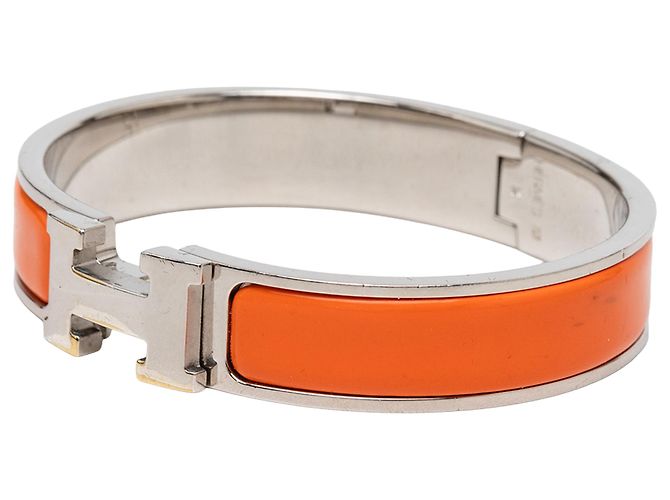 Bracciale Hermès Clic H in smalto arancione stretto PM - vista 2