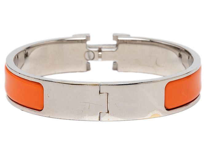 Bracciale Hermès Clic H in smalto arancione stretto PM - vista 3
