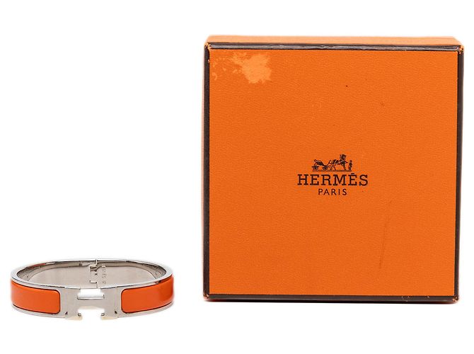Bracciale Hermès Clic H in smalto arancione stretto PM - vista 6