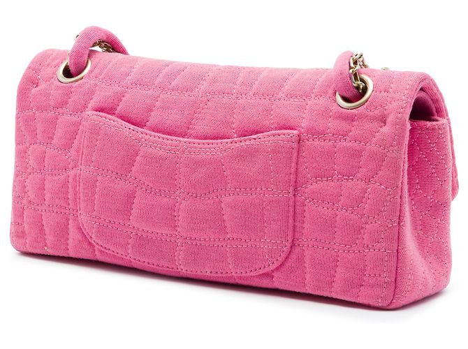 Chanel Pink Croc Quilted Jersey Reissue 2.55 East West Double Flap Rosa - vista 2