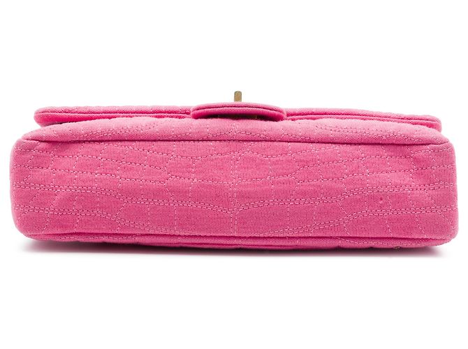 Chanel Pink Croc Quilted Jersey Reissue 2.55 East West Double Flap Rosa - vista 3