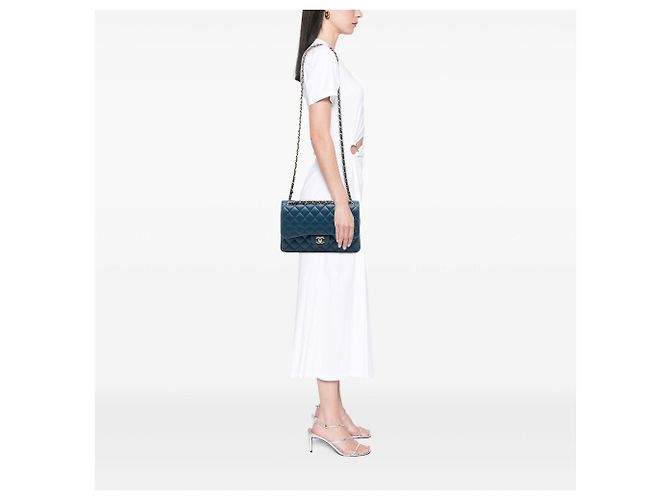Chanel Blue Jumbo Classic Lambskin Double Flap Blau Dunkelblau - Ansicht 6