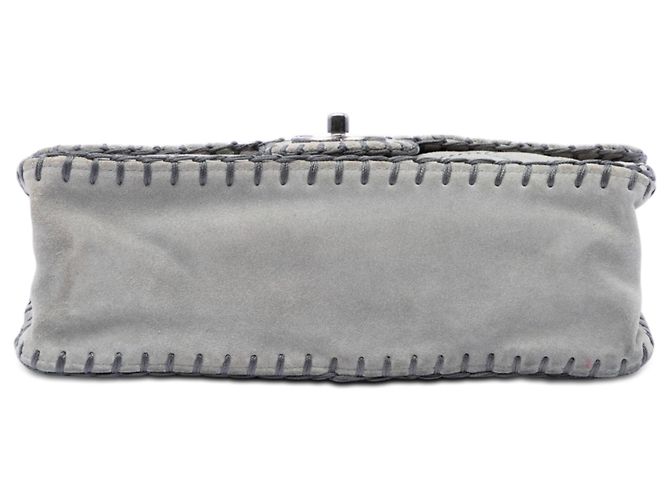 Chanel Gray Medium CC Quilted Suede Whipstitch Single Flap Marrone - vista 3