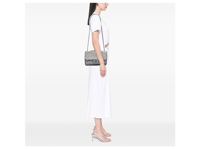 Chanel Gray Medium CC Quilted Suede Whipstitch Single Flap Marrone - vista 6