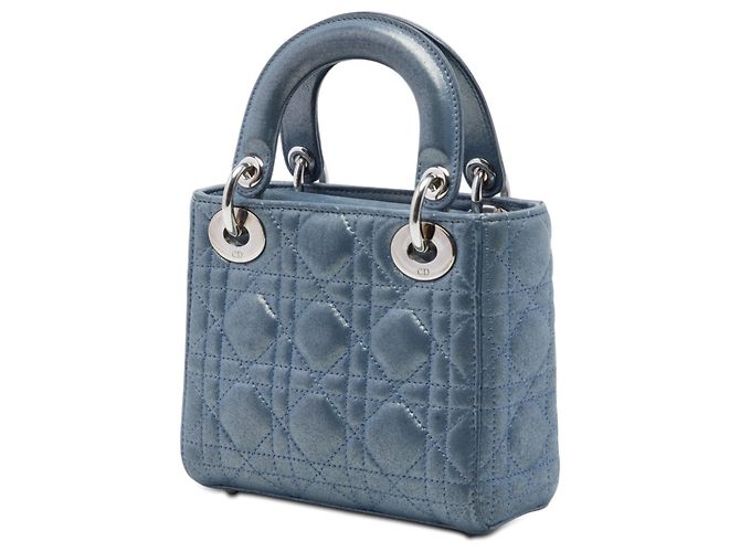 Lady Dior Cannage Mini in agnello iridescente blu di Dior - vista 2