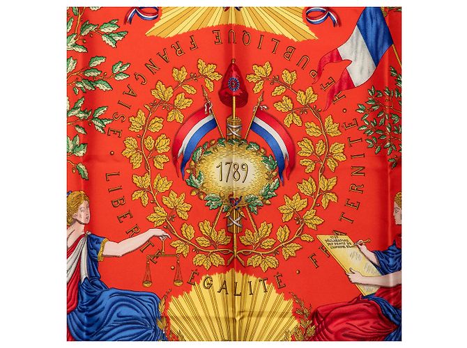 Sciarpa in seta Hermès Orange Republique Francaise Liberte Egalite Fraternite 1789 90 Rosso Arancione - vista 2