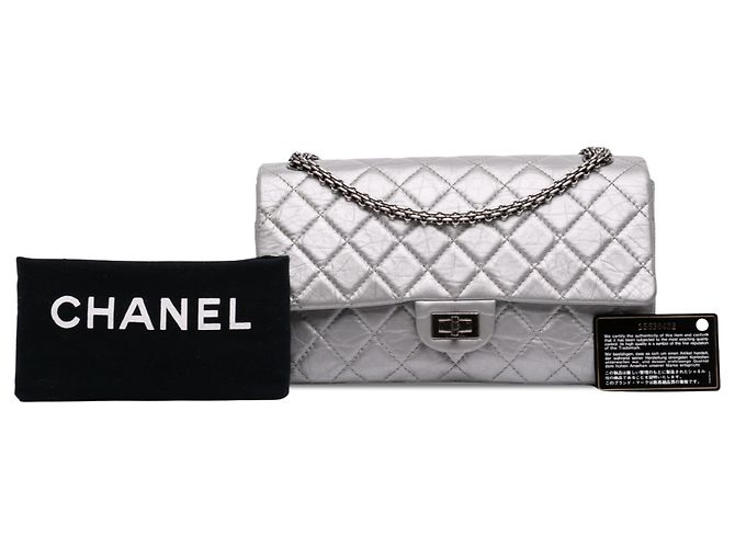 Chanel Argento Quilted Aged Calfskin Reissue 2.55 Double Compartment Single Flap 226 - vista 7