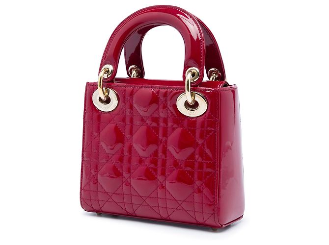 Lady Dior mini in vernice rosso cannage Bordò - vista 2