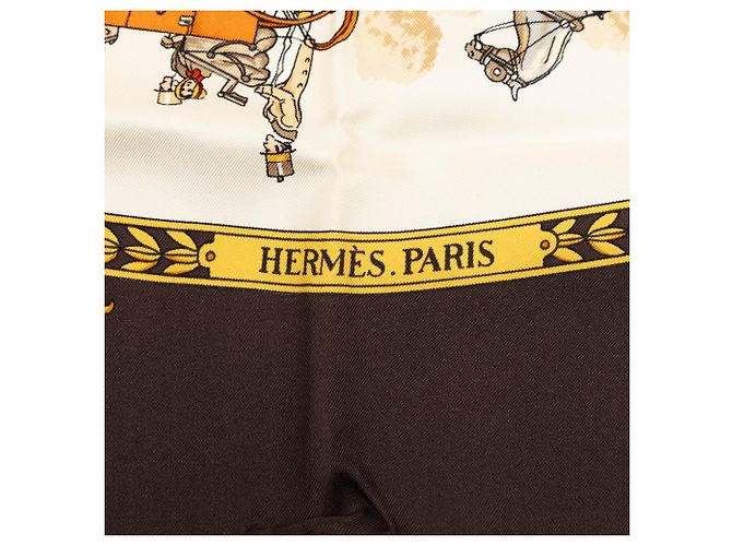 Sciarpa in seta Hermès Brown La Promenade de Longchamps 90 Marrone Marrone scuro - vista 3