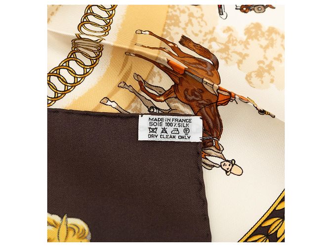 Sciarpa in seta Hermès Brown La Promenade de Longchamps 90 Marrone Marrone scuro - vista 4