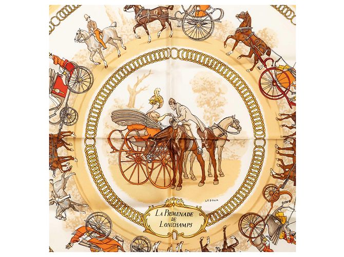 Sciarpa in seta Hermès Brown La Promenade de Longchamps 90 Marrone Marrone scuro - vista 6