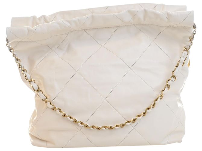 Borsa Chanel 22 in pelle di vitello lucida trapuntata bianca Small Bianco Bianco sporco - vista 4