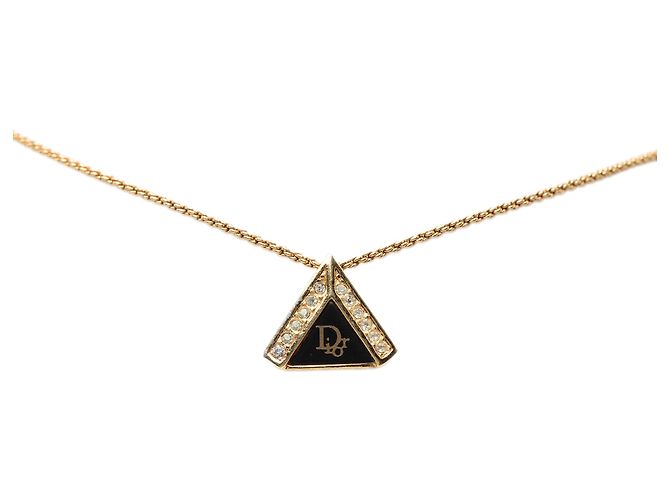 Collana Dior Gold con logo triangle in smalto e strass placcato oro - vista 2