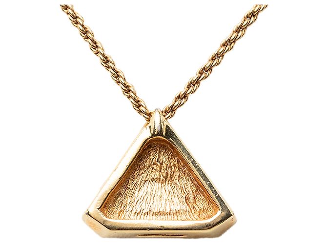 Collana Dior Gold con logo triangle in smalto e strass placcato oro - vista 3