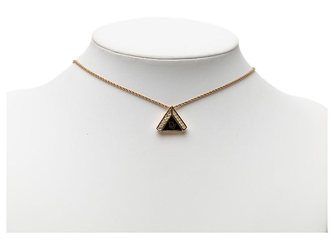 Collana Dior Gold con logo triangle in smalto e strass placcato oro - vista 6