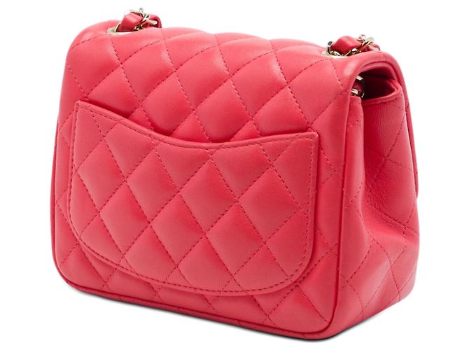 Chanel Red Mini Square Classic Lambskin Single Flap Rosso - vista 2