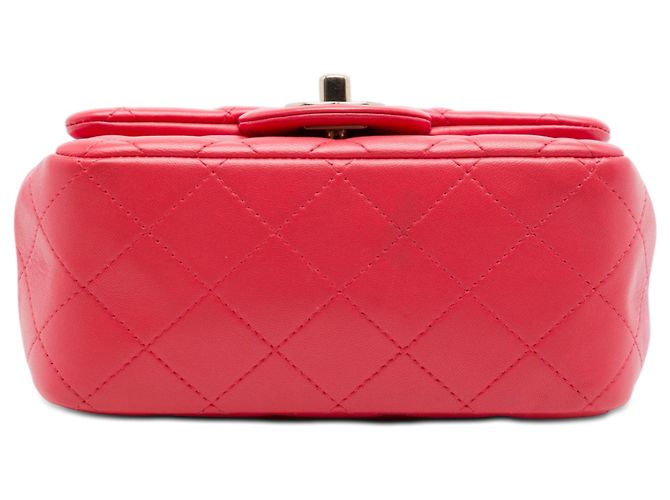 Chanel Red Mini Square Classic Lambskin Single Flap Rosso - vista 3