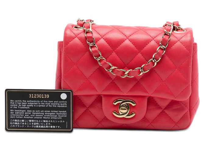 Chanel Red Mini Square Classic Lambskin Single Flap Rosso - vista 7