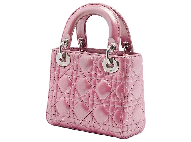 Lady Dior Mini Iridescente in agnello Cannage rosa di Dior - vista 2