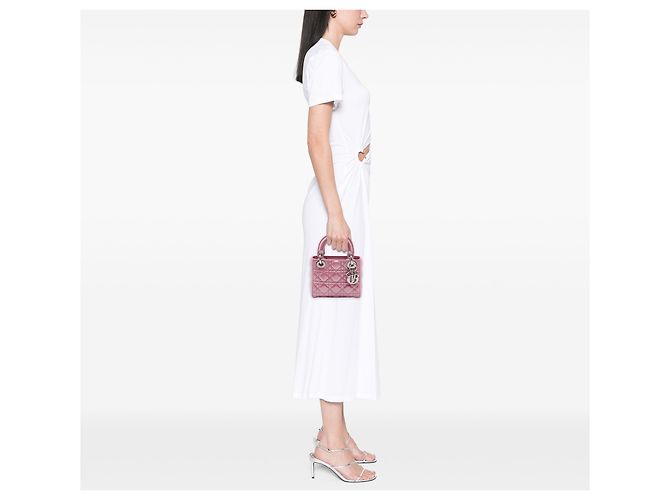 Lady Dior Mini Iridescente in agnello Cannage rosa di Dior - vista 6