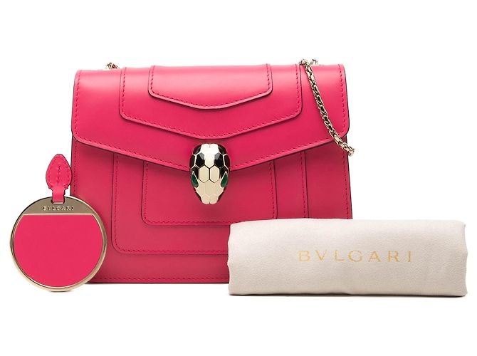 Bulgari Bvlgari Pink Small Leather Square Serpenti Forever Chain Crossbody Rosa - vista 7