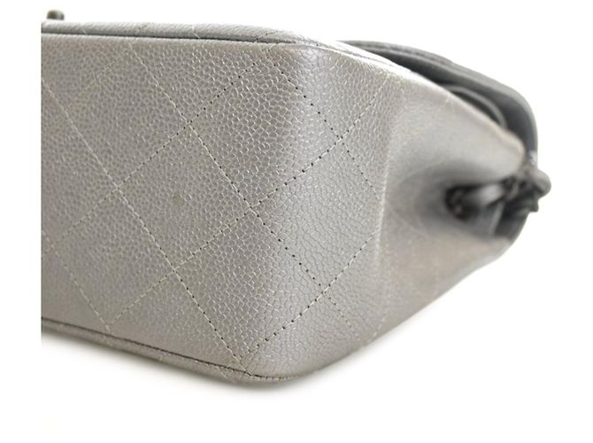 Chanel Silver Jumbo Classic Caviar Double Flap Argento - vista 10