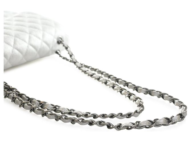 Chanel Silver Jumbo Classic Caviar Double Flap Argento - vista 13