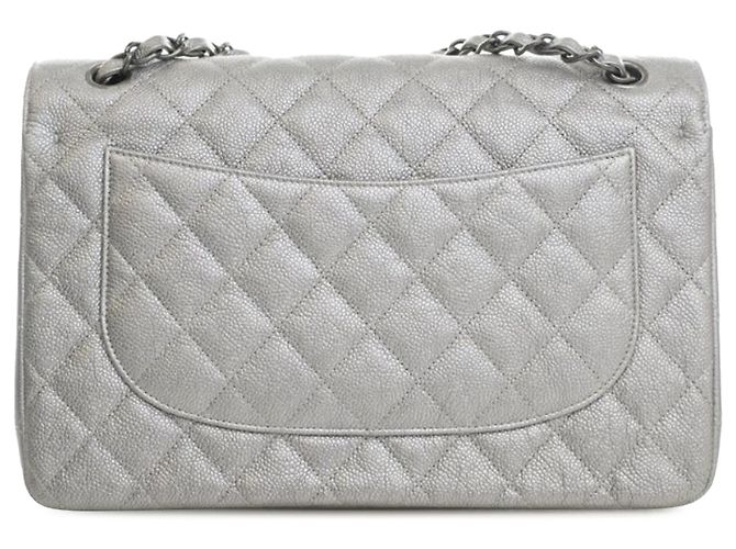Chanel Silver Jumbo Classic Caviar Double Flap Argento - vista 2
