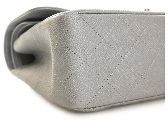Chanel Silver Jumbo Classic Caviar Double Flap Argento - vista 9
