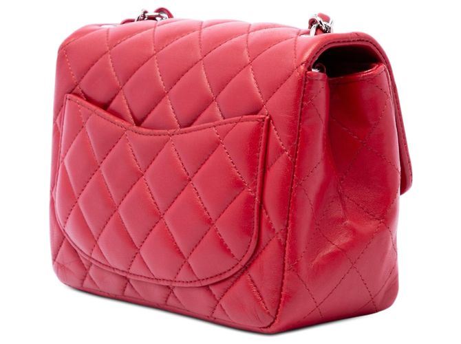 Chanel Red Mini Square Classic Lambskin Single Flap Rot - Ansicht 2
