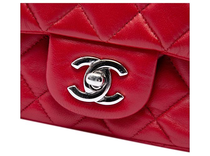 Chanel Red Mini Square Classic Lambskin Single Flap Rot - Ansicht 5