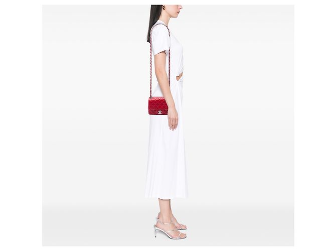 Chanel Red Mini Square Classic Lambskin Single Flap Rot - Ansicht 6