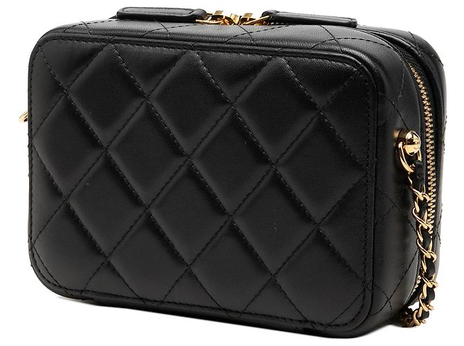 Chanel Mini Borsa a tracolla Vanity in agnello trapuntato nero e placca dorata CC - vista 2