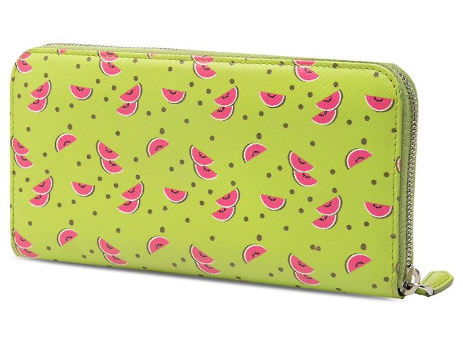 Cartera larga con cremallera Prada Green Saffiano Watermelon Dorado Verde - vista 2