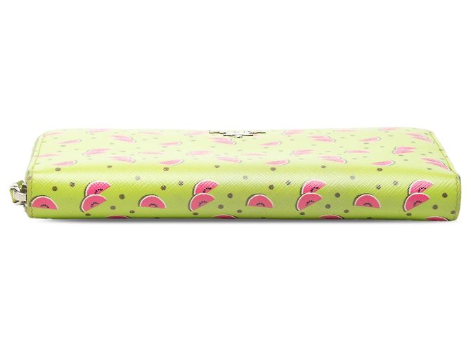 Cartera larga con cremallera Prada Green Saffiano Watermelon Dorado Verde - vista 3