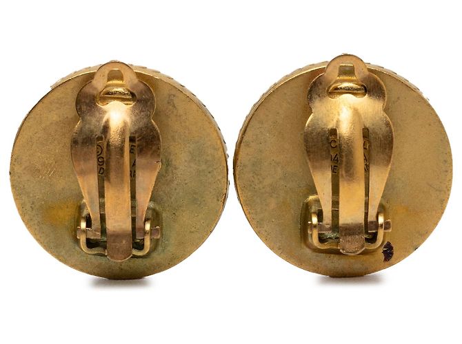 Orecchini Chanel Gold CC placcati oro ed smalto, tondi, a clip D'oro - vista 2