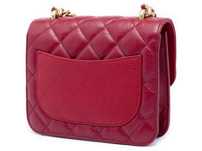 Chanel Mini Flap in pelle di vitello trapuntata e caviar rosso con manico a catena - vista 2