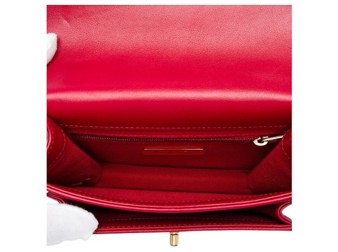 Chanel Mini Flap in pelle di vitello trapuntata e caviar rosso con manico a catena - vista 4