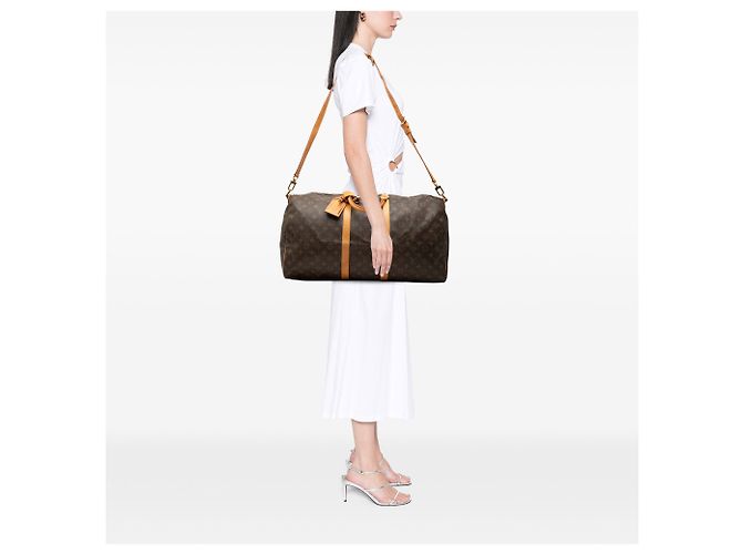 Louis Vuitton Marrone Monogram Keepall Bandouliere 55 - vista 6