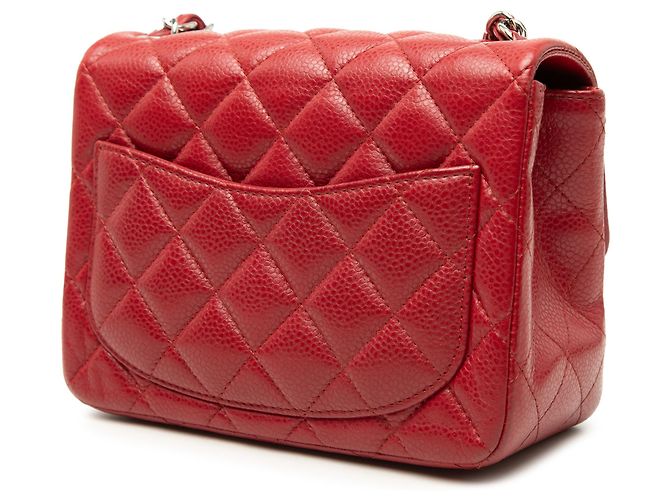 Chanel Red Mini Square Classic Caviar Single Flap Roja - vista 2