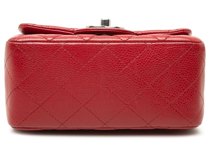 Chanel Red Mini Square Classic Caviar Single Flap Roja - vista 3